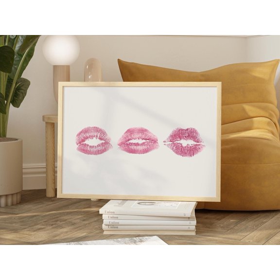 Pink Kiss Lips Art Print Trendy Dorm Decor, Stretched Canvas 12x16in