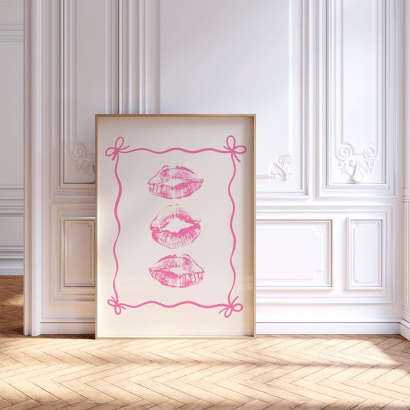 Pink Kiss Lips Poster, Trendy Wall Art, Retro Preppy Poster, Girly College Dorm Room Decor, Apartment Aesthetic,, Unframed Poster Size 12x18