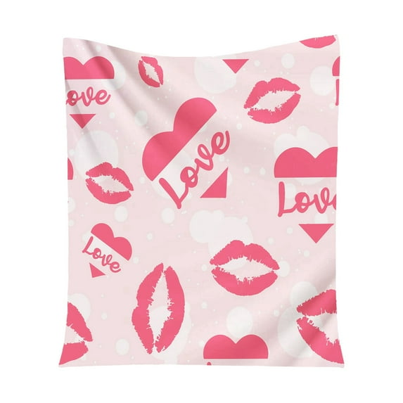 Pink Kiss Lips Print Blanket, Soft Flannel Lightweight Lips Throw for Bedroom Sofa Decor, Trendy Funky Blanket for Women Girls 27x39inch,E