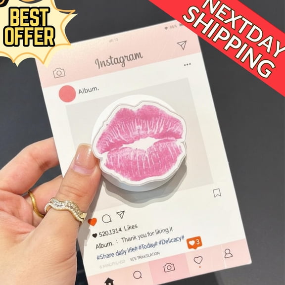 Pink Kiss Mark MagSafe Phone Grip Cute Lip Print Magnetic Phone Holder, Fun Valentine's Day Gift, Love Phone Accessory for Lovers