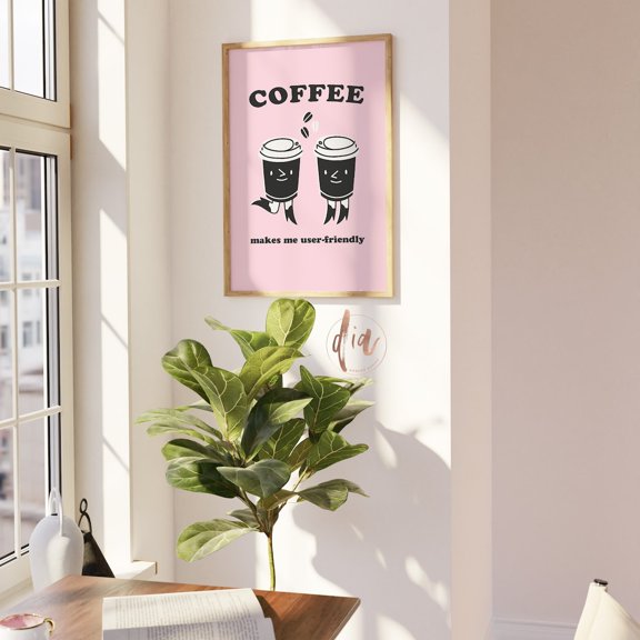 Pink Kitchen Art Retro Coffee Poster Trendy Quote Aesthetic Home Decoration 4, Unframed Paper Poster 24x36in