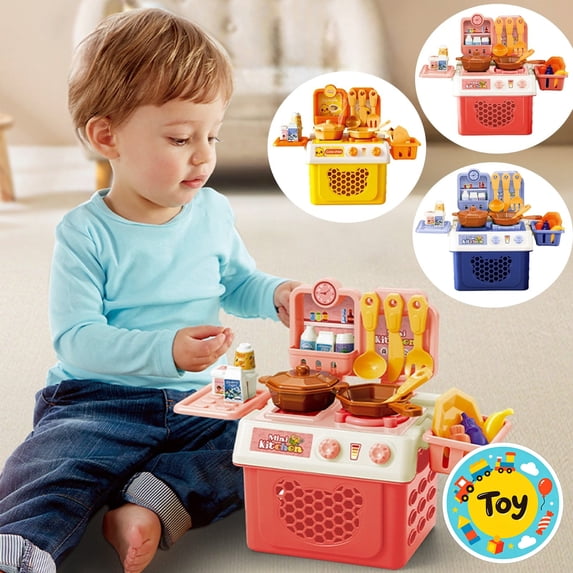 Mini Foldable Kitchen Pretend Play Toys, Portable Countertop Cookware Set, 3 Color Optional Chef Role Play Kit, Christmas Birthday Gifts, Toys for Toddler Kids Boys Girls, Age 3+ Travel Playset