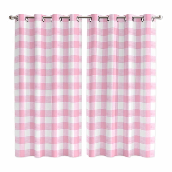 Pink Kitchen Curtains 63 Inch Length, Country French Rustic Buffalo Plaid Modern Art Grommet Top Bedroom Living Room Curtains, Light Filtering Cafe Curtain Drapes 2 Panels Set 84''x63''