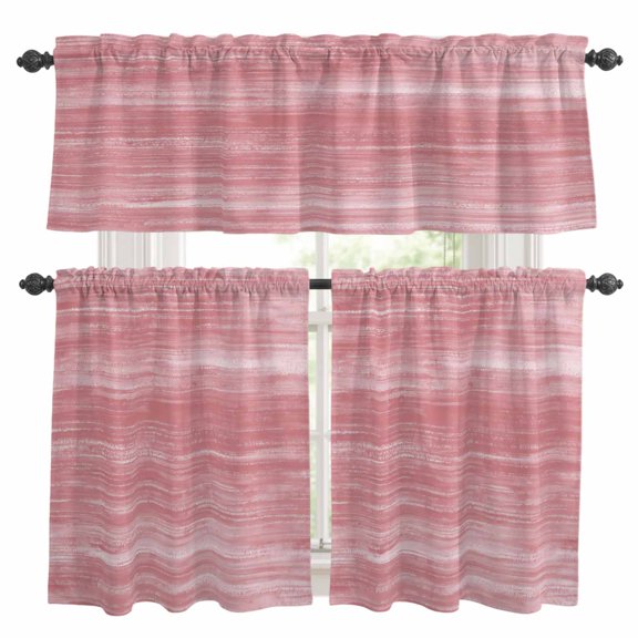 Pink Kitchen Curtains Valances and Tiers Set of 3 Modern Abstract Gradient Pink Lines Texture Tier Curtains and Valance with Rod Pocket for Small Windows, 27.5"x24"