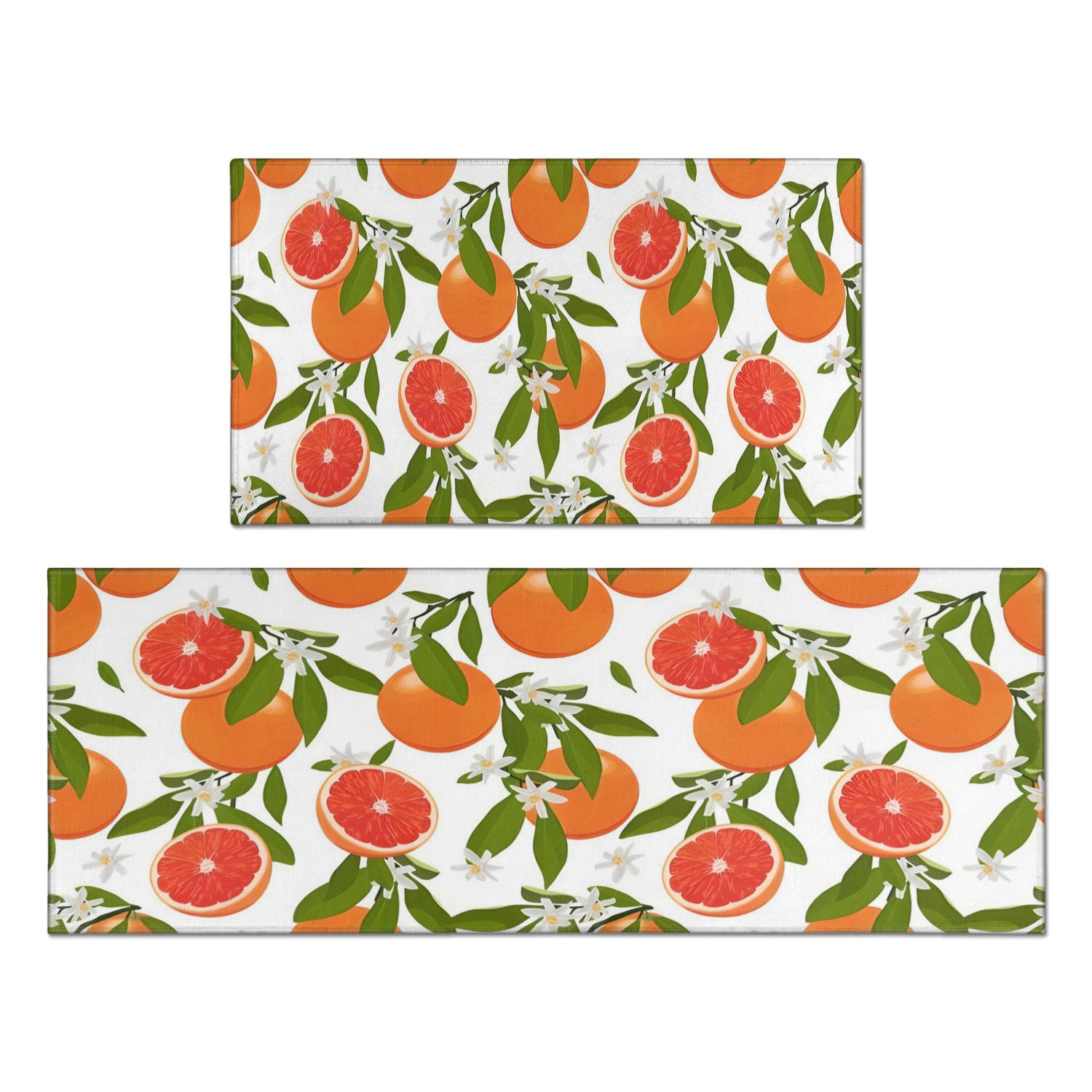 Pink Kitchen Mat and Fruit Kitchen Rugs - Set of 2, Absorbent, Non-Slip ...