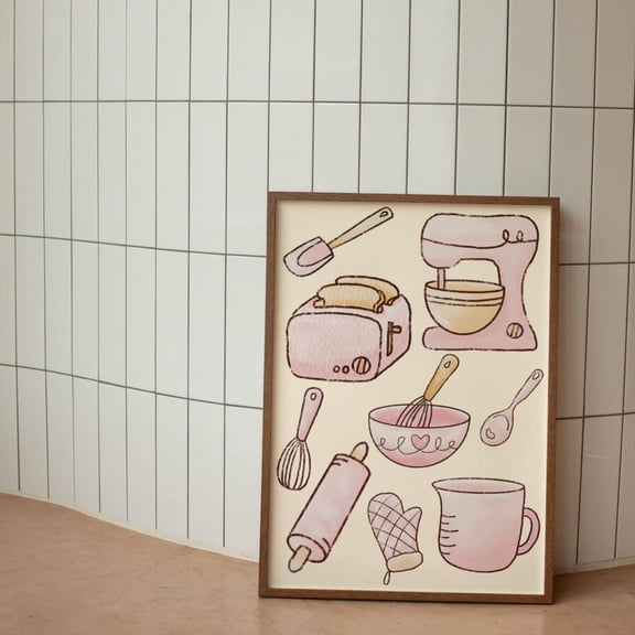 Pink Kitchen Retro Baking Poster, Unframed Paper Poster 8x10in