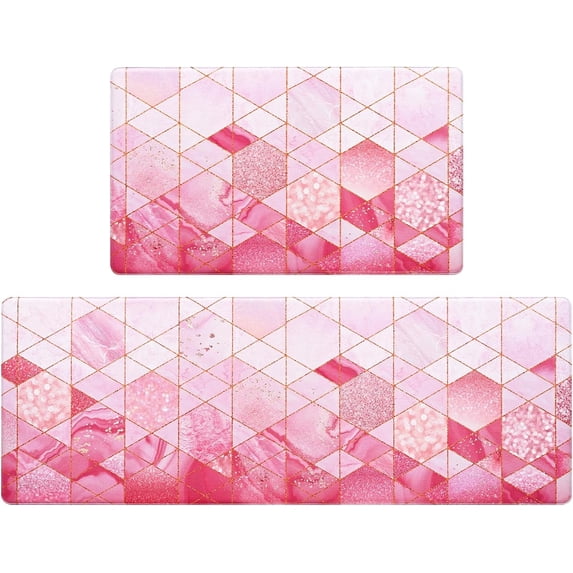 Pink Kitchen Rug Set of 2 Marble Anti Fatigue Mats for Kitchen Floor Kitchen Rugs Non Slip Washable Modern Comfort Standing Cushioned Kitchen Rugs and Mat Abstract, 17'''' x 30'''' + 17'''' x 47 ''''