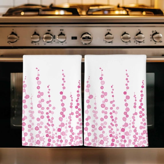 Pink Kitchen Towels Set of 1, Polka Dots Watercolor Abstract Art Absorbent Dish Towels for Kitchen, Microfiber Hand Towel, Quick Drying Tea Towel for Cleaning Decorative Dishcloths