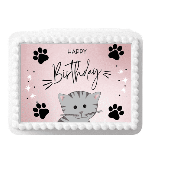 Pink Kitten Birthday Edible Icing Image Cake Topper, by Tnct.