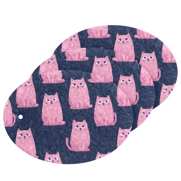 Pink Kitten Cellulose Cleaning Sponge Set 3 Pack Compressed Kitchen Scrubber for Dishes