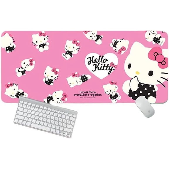 Pink Kitty Gaming Mouse Pad Kitty Mouse Mat with Stitched Non-Slip Rubber Base Table Decorations Mat for Fans (KT Cat1, 31.5 * 11.81in)