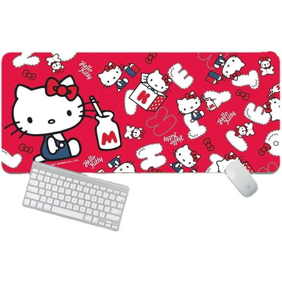Pink Kitty Gaming Mouse Pad Kitty Mouse Mat with Stitched Non-Slip Rubber Base Table Decorations Mat for Fans (KT Cat3, 31.5 * 11.81in)