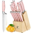 thumbnail image 1 of Pink Knife Set,15 Pieces Professional Kitchen Knife Set with Universal Knife Block, Super Sharp Knife Set with Ergonomic Handle Non-stick Stainless Steel Knife Block Set (Pink-15 Pieces), 1 of 8