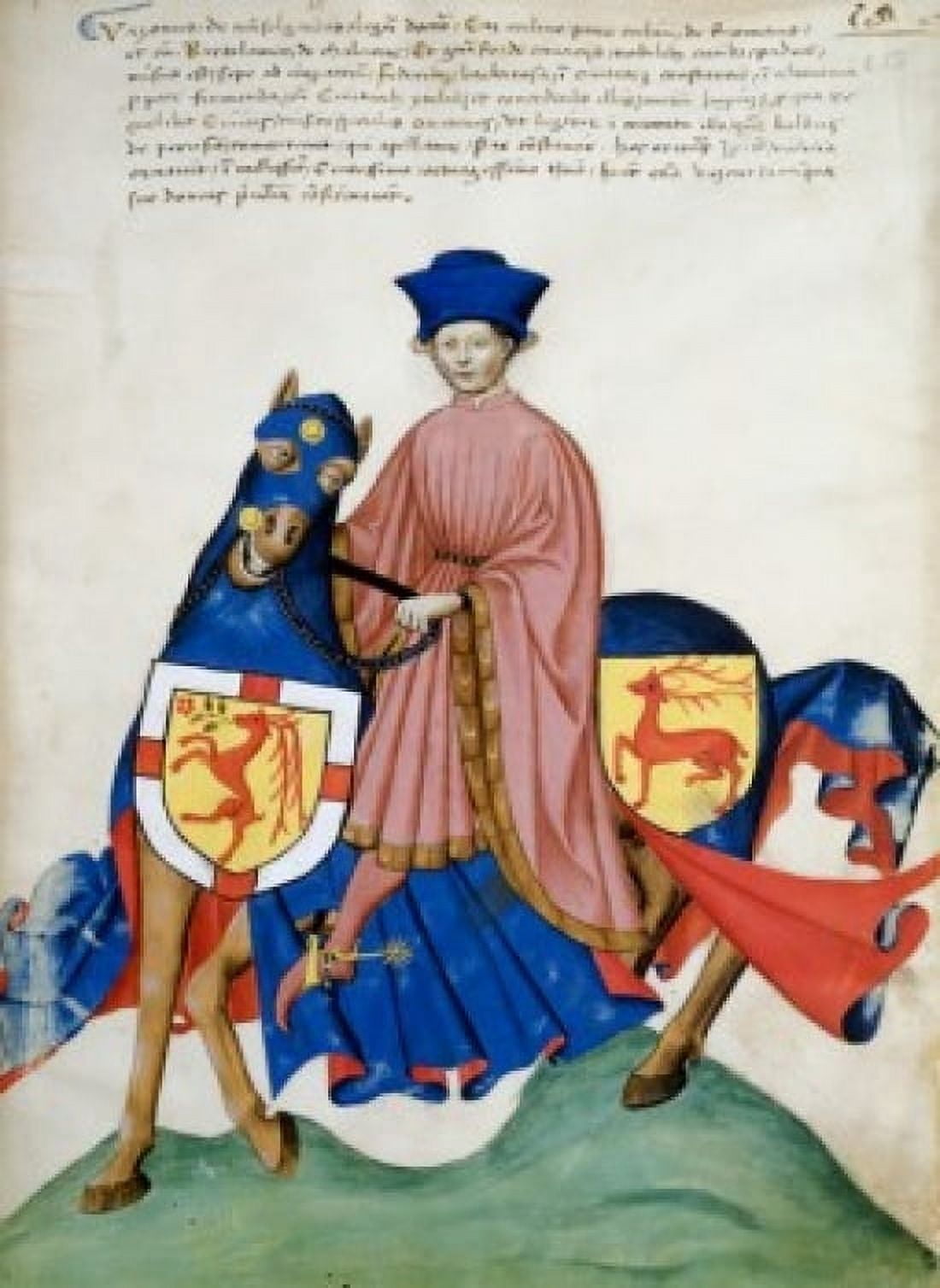 Pink Knight and Blue Horse Capodilista Codex Manuscript Illumination Biblioteca Civica Padua Canvas Art - (24 x 36)