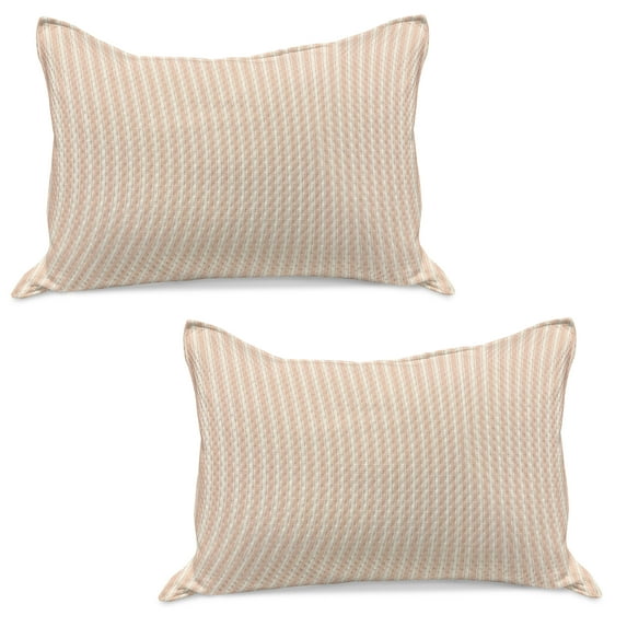 Pink Knitted Quilt Pillowcover Set of 2, Country Life Theme Vintage Old House Romantic with Bold Stripes Art, Standard Queen Pillow Sham Bedroom, 30" x 20", Pale Salmon and White, by Ambesonne