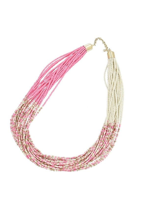Pink Knotted Glass Seed Bead Beaded Goldtone Necklace for Women Jewelry for Women Size 17"  Boho Western Birthday Christmas Gifts