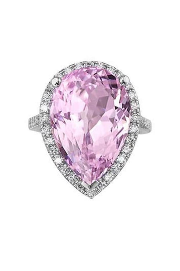 Pink Kunzite 20.40 CT Diamond White Gold Gemstone Wedding Ring, Size 6.5