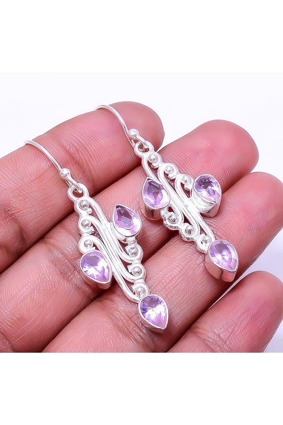 Pink Kunzite 925 Silver Plated Earring 1.95", Pink Kunzite Earring E_8012_363_7