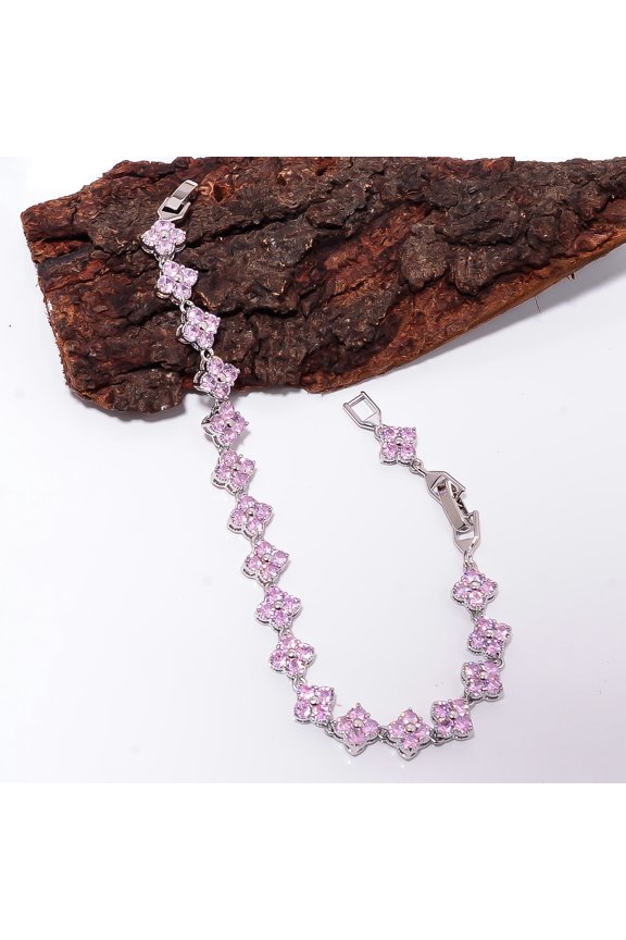 Pink Kunzite 925 Sterling Silver Adjustable Tennis Bracelet 7-8" B13441, Kunzite Bracelet, Pink Bracelet, Round Bracelet