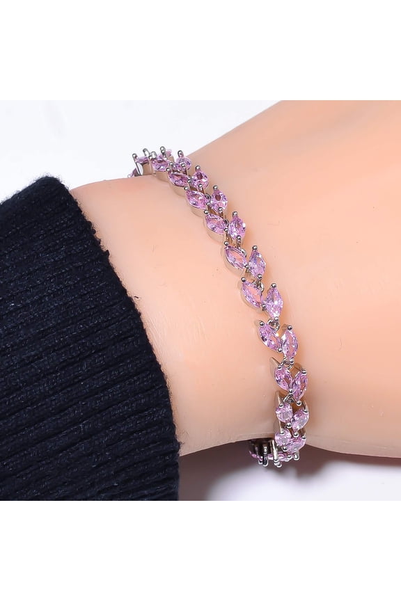 Pink Kunzite 925 Sterling Silver Tennis Bracelet 7.99" B_9734_682_5, New Year Sale, Valentin's Day Gift