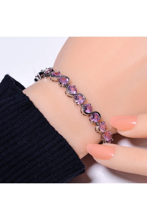 Pink Kunzite 925 Sterling Silver Tennis Bracelet 7.99" B41
