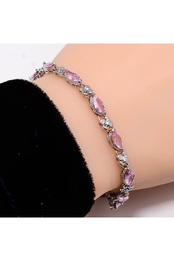 Pink Kunzite, CZ 925 Sterling Silver Adjustable Bracelet 7-8" B127241
