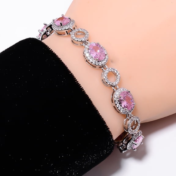 Pink Kunzite, CZ 925 Sterling Silver Adjustable Bracelet 7-8" B132211