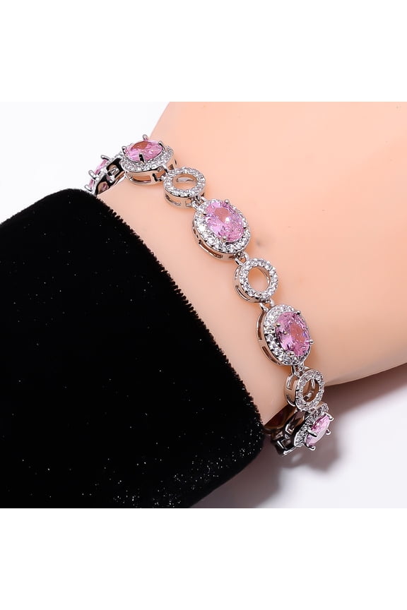 Pink Kunzite, CZ 925 Sterling Silver Adjustable Bracelet 7-8" B132211