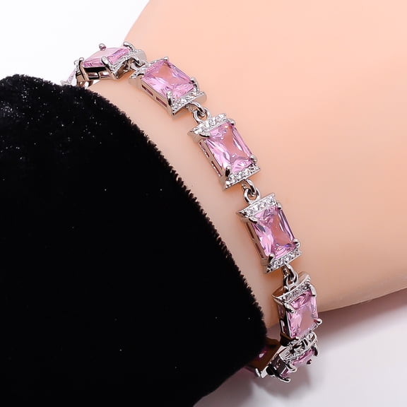 Pink Kunzite, CZ 925 Sterling Silver Adjustable Bracelet 7-8" B14017