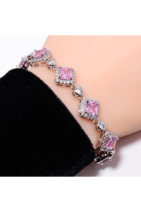 Pink Kunzite, CZ 925 Sterling Silver Adjustable Bracelet 7-8" B14113