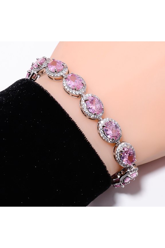 Pink Kunzite, CZ 925 Sterling Silver Adjustable Bracelet 7-8" B141911