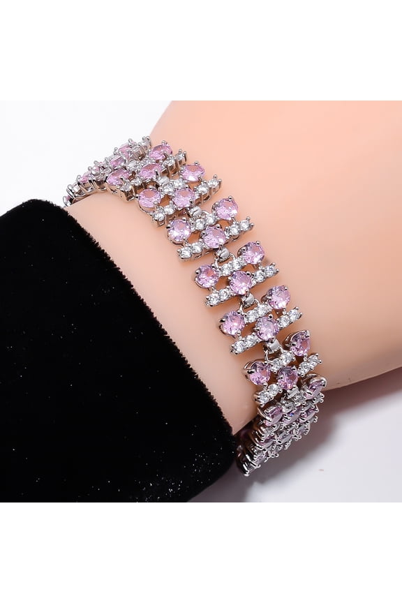 Pink Kunzite, CZ 925 Sterling Silver Adjustable Tennis Bracelet 7-8" B13982, Kunzite Bracelet, Pink Bracelet, Round Bracelet