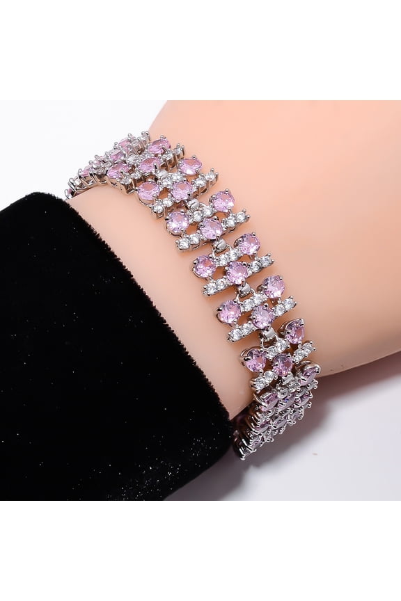 Pink Kunzite, CZ 925 Sterling Silver Adjustable Tennis Bracelet 7-8" B13984, Kunzite Bracelet, Pink Bracelet, Round Bracelet