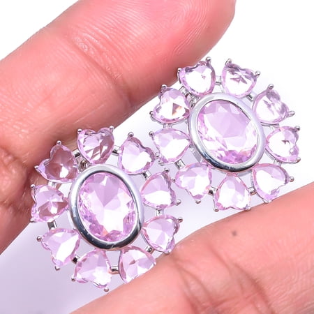Pink Kunzite Gemstone 925 Sterling Silver Flower Earring 0.78" E7 , New Year Gift, New Year Sale, Valentin's Day Gift