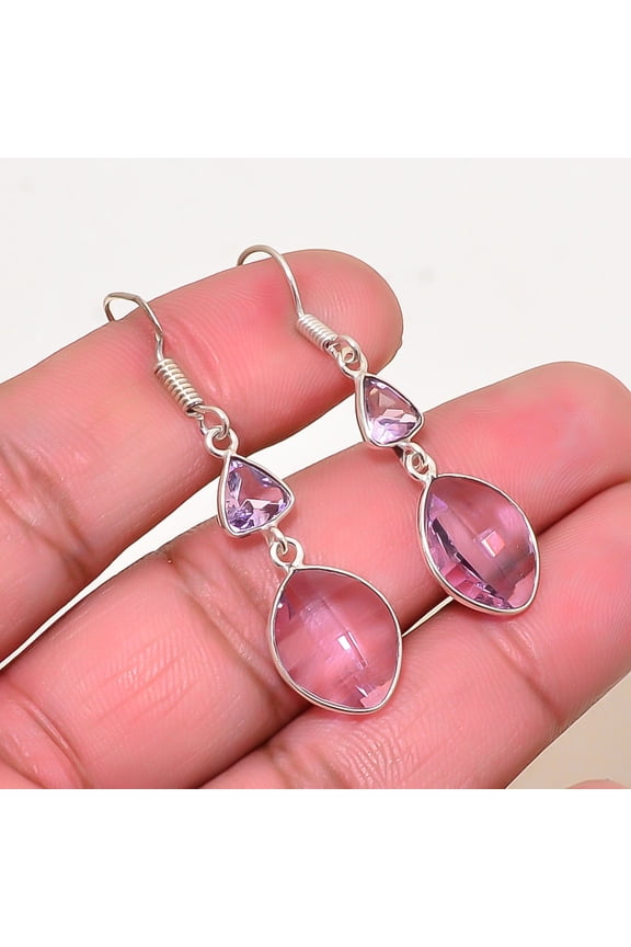 Pink Kunzite Gemstone 925 Sterling Silver Handmade Earring 1.76" E38