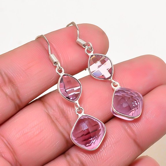 Pink Kunzite Gemstone 925 Sterling Silver Handmade Earring 1.79" E39