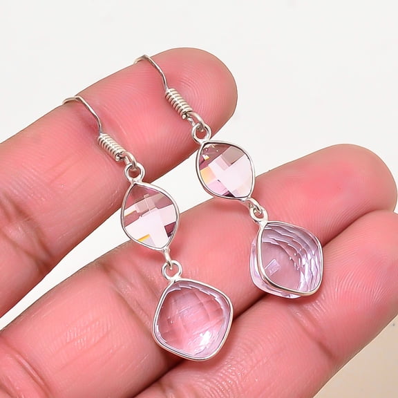 Pink Kunzite Gemstone 925 Sterling Silver Handmade Earring 1.79" E52