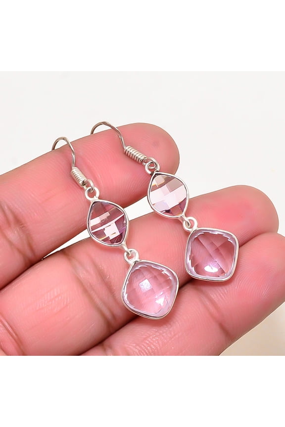 Pink Kunzite Gemstone 925 Sterling Silver Handmade Earring 1.83" E53
