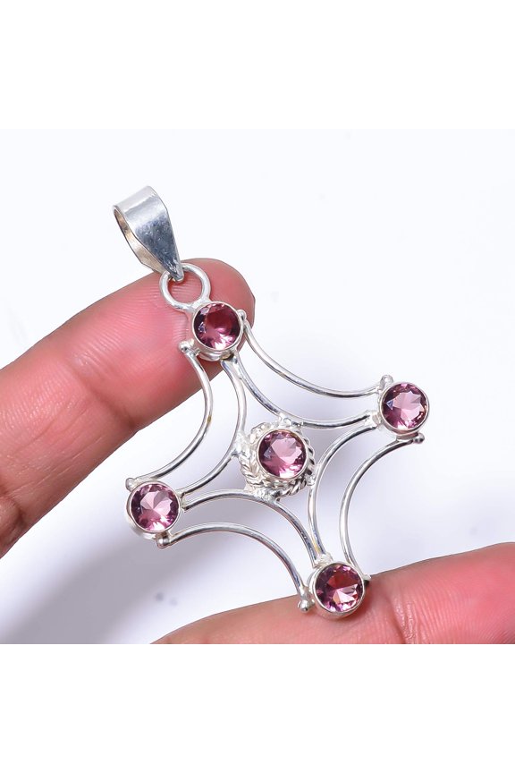 Pink Kunzite Gemstone 925 Sterling Silver Handmade Pendant 2.34" P53