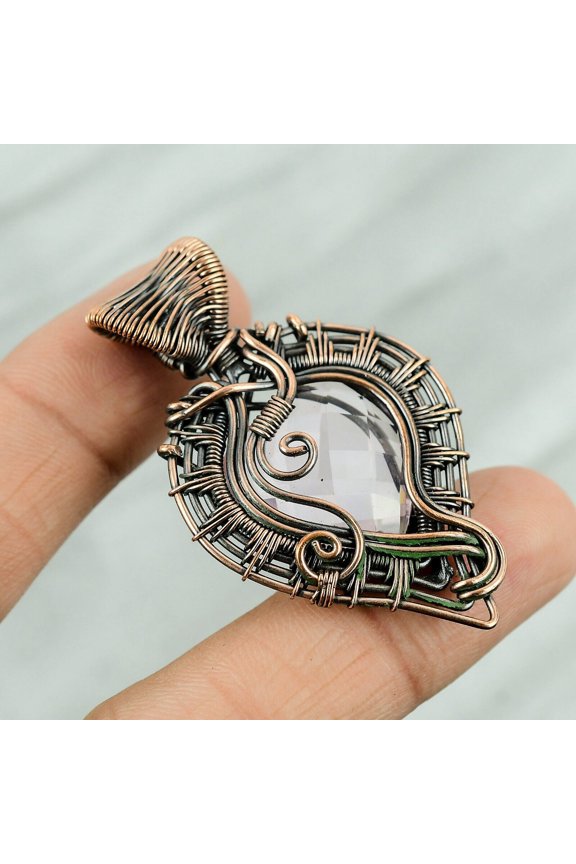 Pink Kunzite Gemstone Jewelry Copper Love Gift Wire Wrapped Pendant 2.24"