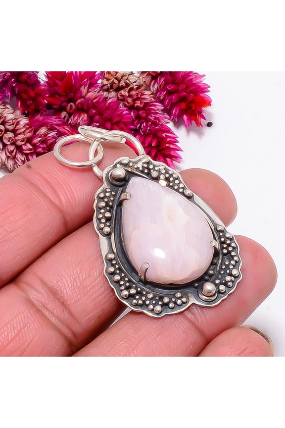 Pink Kunzite - Laghman Oxidised Designer 925 Sterling Silver Pendant 1.95" Sku62, Pink Pendant, Natural Gemstone Pendant