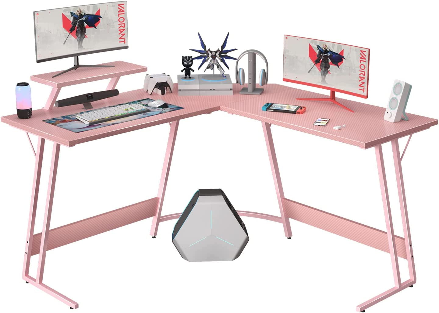 Pink L Shaped Gaming Desk Computer Corner PC Desk Table with Large