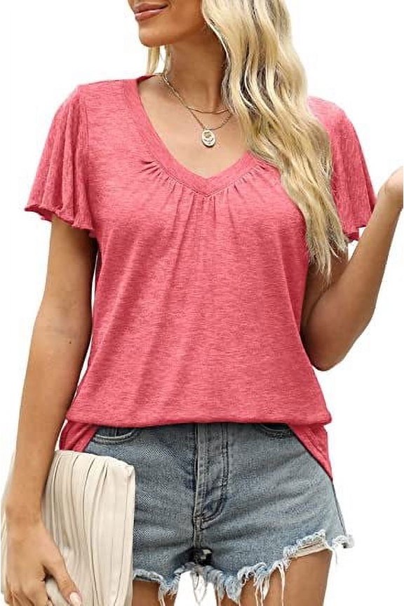Pink L WIZUTIZ Tops for Women Trendy up to 60% Off Pure Colour T-shirt Short Sleeve Linen Retro Ladies Tee Ultra Soft Solid Shirts Plus Size Holiday Beach Tshirt Flowy Comfy Round Neck Tshirts