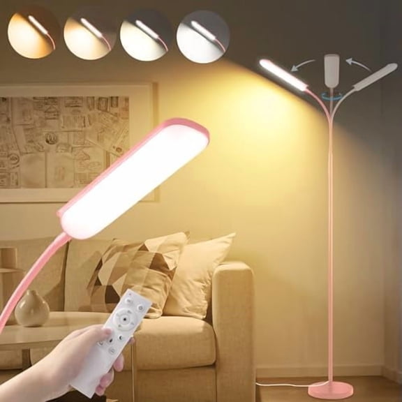 Pink LED Floor Lamp, 18W 1800LM Bright Floor Lamp with Remote & Works with Smart Plug, Dimmable Timing Eye Caring Reading Light Modern Standing Floor Lamps for Living Room Bedroom Office