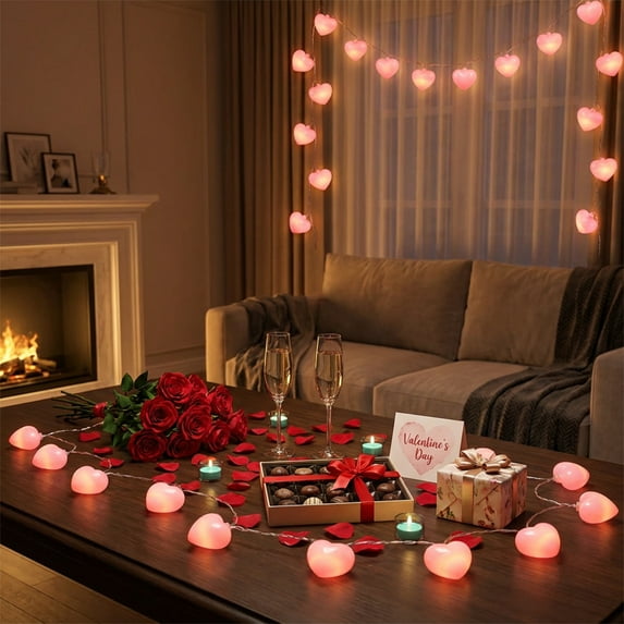 Pink LED Heart Shape String Lights Romantic Room Decor Mood Lighting for Valentine's Day Birthday Proposal Celebration Bedroom Wall Ceiling Festive Decoration