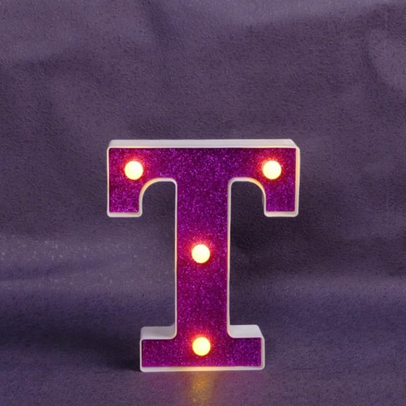 Pink LED Letter Lights - Glitter Alphabet Sign- Battery Powered Light Up Letters For Girls Bedroom- Birthday Party- Wedding & Home Wall Decor.