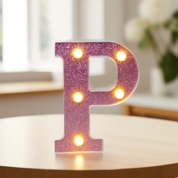 Pink LED Letter Lights - Glitter Alphabet Sign, Battery Powered Light Up Letters for Girls Bedroom, Birthday Party, Wedding & Home Wall Decor