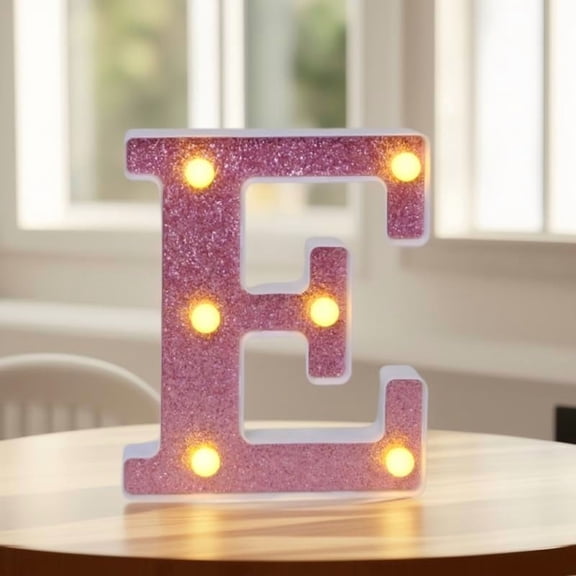 Pink LED Letter Lights - Glitter Alphabet Sign, Battery Powered Light Up Letters for Girls Bedroom, Birthday Party, Wedding & Home Wall Decor