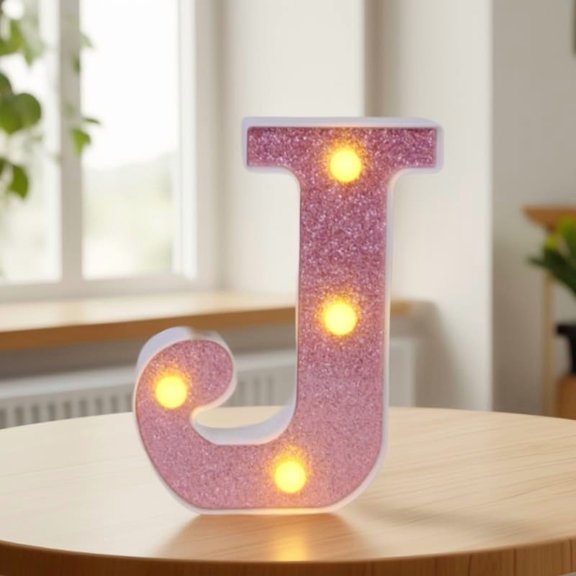 Pink LED Letter Lights - Glitter Alphabet Sign, Battery Powered Light Up Letters for Girls Bedroom, Birthday Party, Wedding & Home Wall Decor