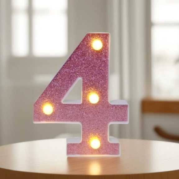 Pink LED Letter Lights - Glitter Alphabet Sign, Battery Powered Light Up Letters for Girls Bedroom, Birthday Party, Wedding & Home Wall Decor
